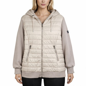 1 Madison Expedition Hybrid Puffer Jacket Hooded Pockets Beige Womens size XXL